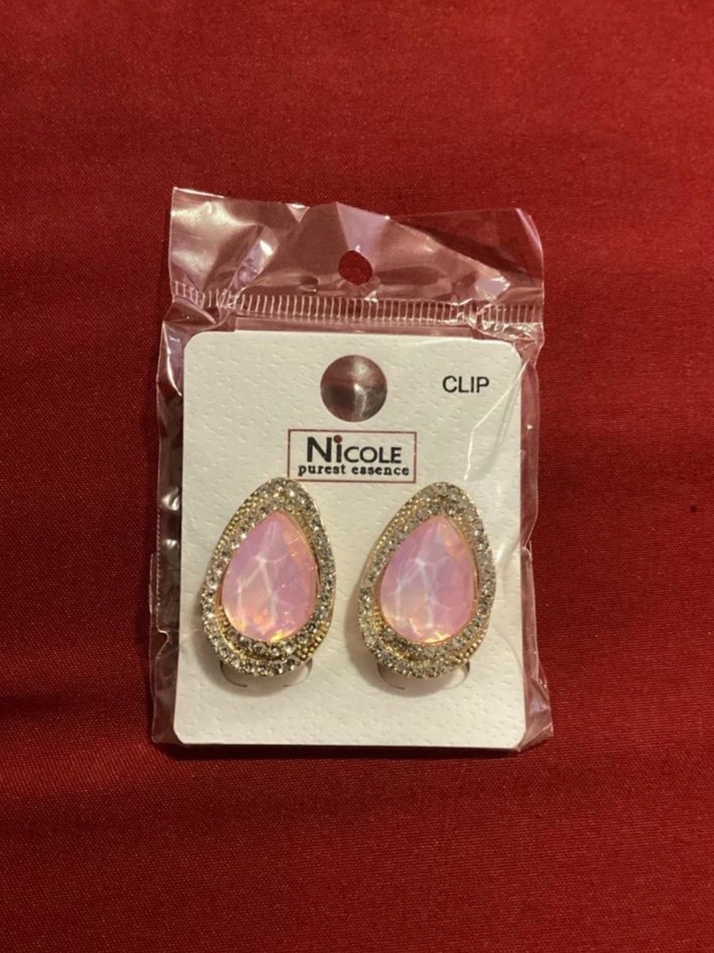 Nicole Purest Essence Pink Teardrop Clip-On Earrings with Gold Crystal Trim